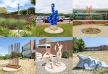 A collage of the 10 new outdoor sculptures installed on KCC's North Avenue campus over the Summer 2018 semester.