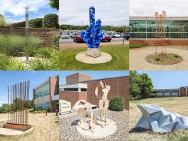 A collage of the 10 new outdoor sculptures installed on KCC's North Avenue campus over the Summer 2018 semester.