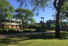 A picture of our North Avenue campus entrance. Facing one of the reflecting ponds.