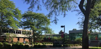 A picture of our North Avenue campus entrance. Facing one of the reflecting ponds.