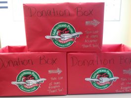 Donation boxes for Operation Christmas Child.