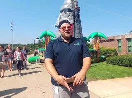KCC Student Life Manager Drew Hutchinson talks during Bruin Blast.