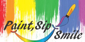 Multimedia image spelling out Paint, Sip, Smile, Multicolored