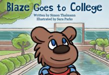 Detail from the cover of “Blaze Goes to College,” a new children’s book being published by Kellogg Community College. The book was illustrated by KCC Graphic Design student Sara Parks. Image courtesy of KCC.