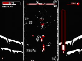 A screenshot of gameplay from “Downwell” for the Nintendo Switch.