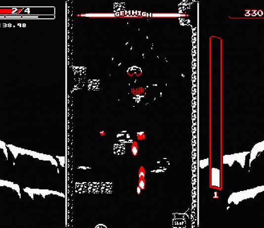 A screenshot of gameplay from “Downwell” for the Nintendo Switch.