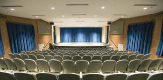 Panoramic view of the auditorium of Kellogg Community College’s Davidson Visual and Performing Arts Center.