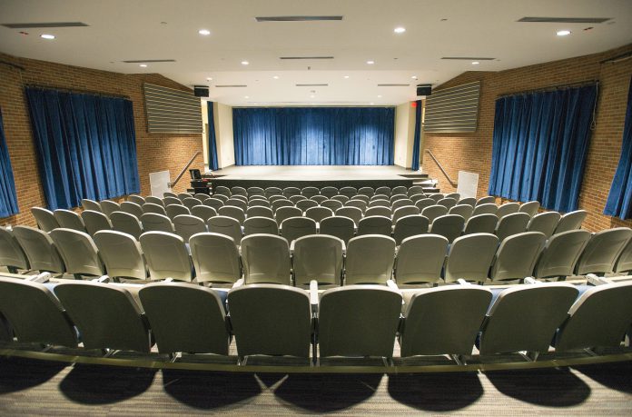 Panoramic view of the auditorium of Kellogg Community College’s Davidson Visual and Performing Arts Center.