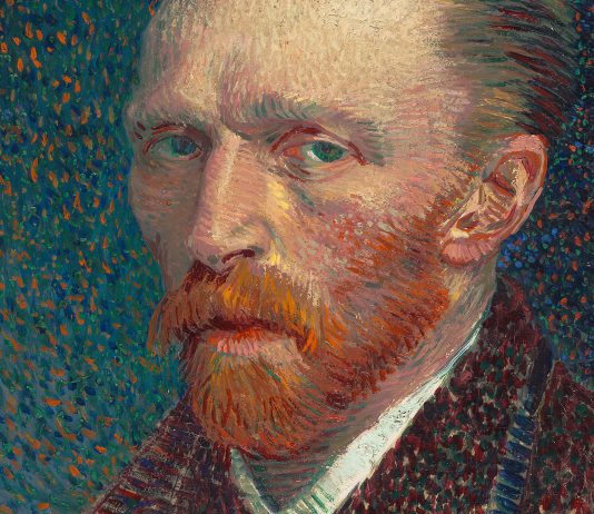 Detail from an 1887 self-portrait by Vincent Van Gogh, on display at the Art Institute of Chicago.