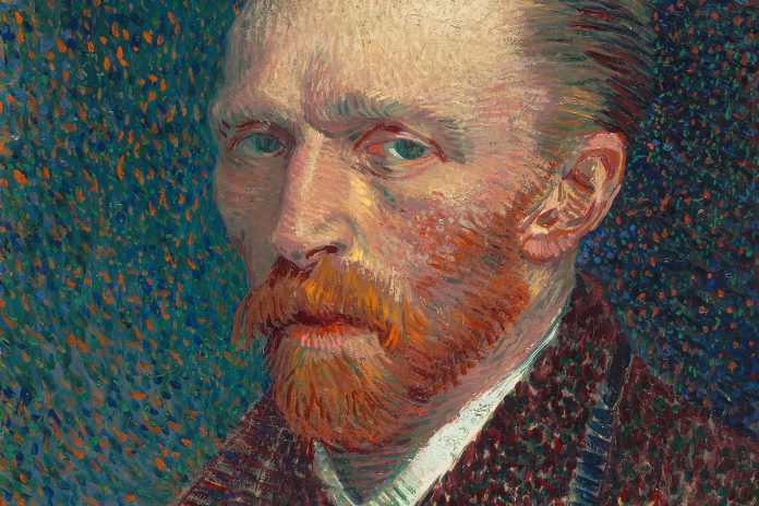 Detail from an 1887 self-portrait by Vincent Van Gogh, on display at the Art Institute of Chicago.