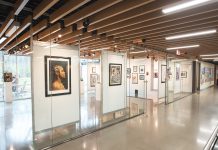 a panoramic view of the art exhibit