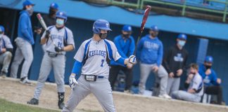 KCC's Jayden Dentler bats against Lake Michigan College during a home game in March.