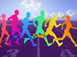 A colorful illustration of runners running on a track.