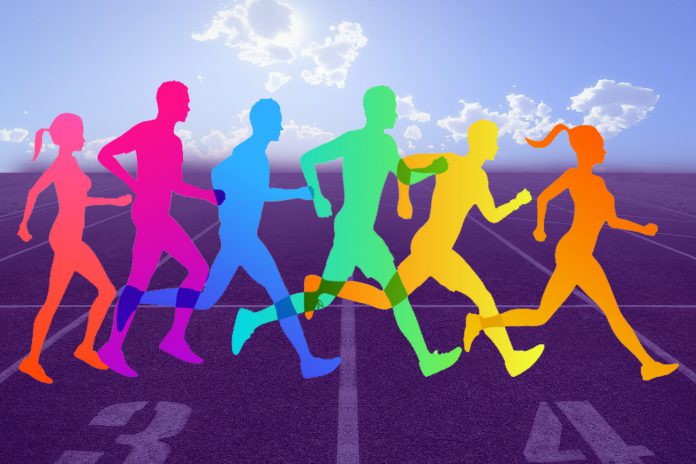 A colorful illustration of runners running on a track.