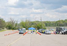 Cars line up during a vaccine clinic on Kellogg Community College's North Avenue campus in Battle Creek on May 20. Photo courtesy of KCC.