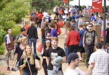 KCC students walk on campus during one of the College's annual Bruin Blast welcome-back events for students in the fall.