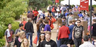 KCC students walk on campus during one of the College's annual Bruin Blast welcome-back events for students in the fall.