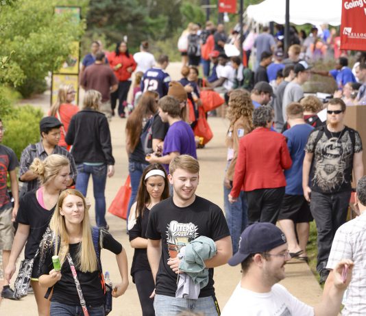 KCC students walk on campus during one of the College's annual Bruin Blast welcome-back events for students in the fall.
