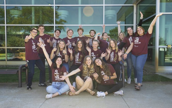 A group photo of KCC's 2021-22 Gold Key and Board of Trustee scholarship recipients.