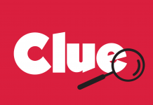 A red background with a magnifying glass and "Clue" written in the center.