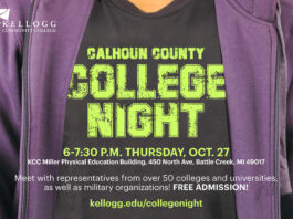 A perosn wearing a shirt that says college night with more information below