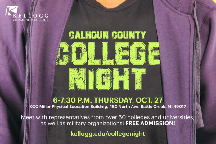 A perosn wearing a shirt that says college night with more information below