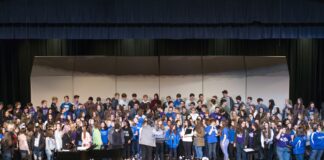 High school choir members rehearse for the annual Prado concert in 2018