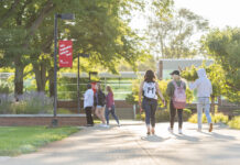 Students walking on campus.