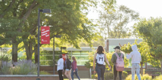 Students walking on campus.